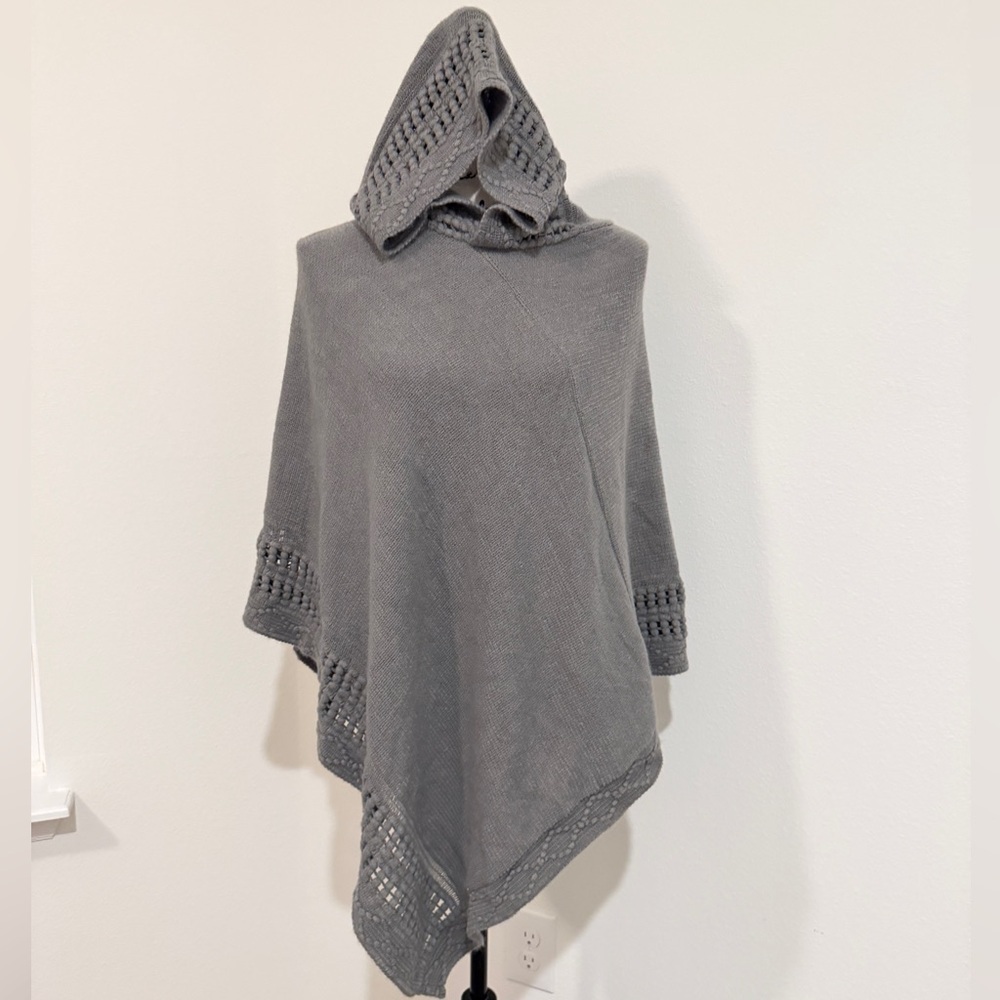 Steve Madden Hooded Poncho Knit Asymmetrical Hem Charcoal Gray Cozy Cabin Core - Picture 10 of 14